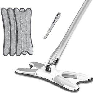 X Type Flat Floor Mop with 3 Replacement Pads, Easy Squeeze, Self Wringing, Hand-Free Wash