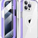 COOLQO Magnetic for iPhone 15 Pro Max Case with Screen Protectors, Compatible with MagSafe, Military Grade Drop Protection, Dual Layer Design Heavy Duty Protective Shockproof Phone Case, Purple (15ProMax-6.7 inch)