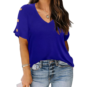 TIYOMI Plus Size Tops for Women Ruffle Shirts Button Short Sleeve Summer V Neck Tunics Blue 3XL