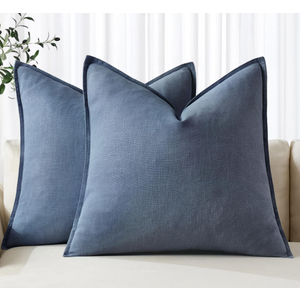 MIULEE Decorative Linen Pillow Covers 20x20 Inch  Boho Farmhouse Neutral Spring Couch Throw Pillows for Bed Pack of 2 Accent Modern Pillowcase Summer Sofa Livingroom Home Decor, Blue Ashes
