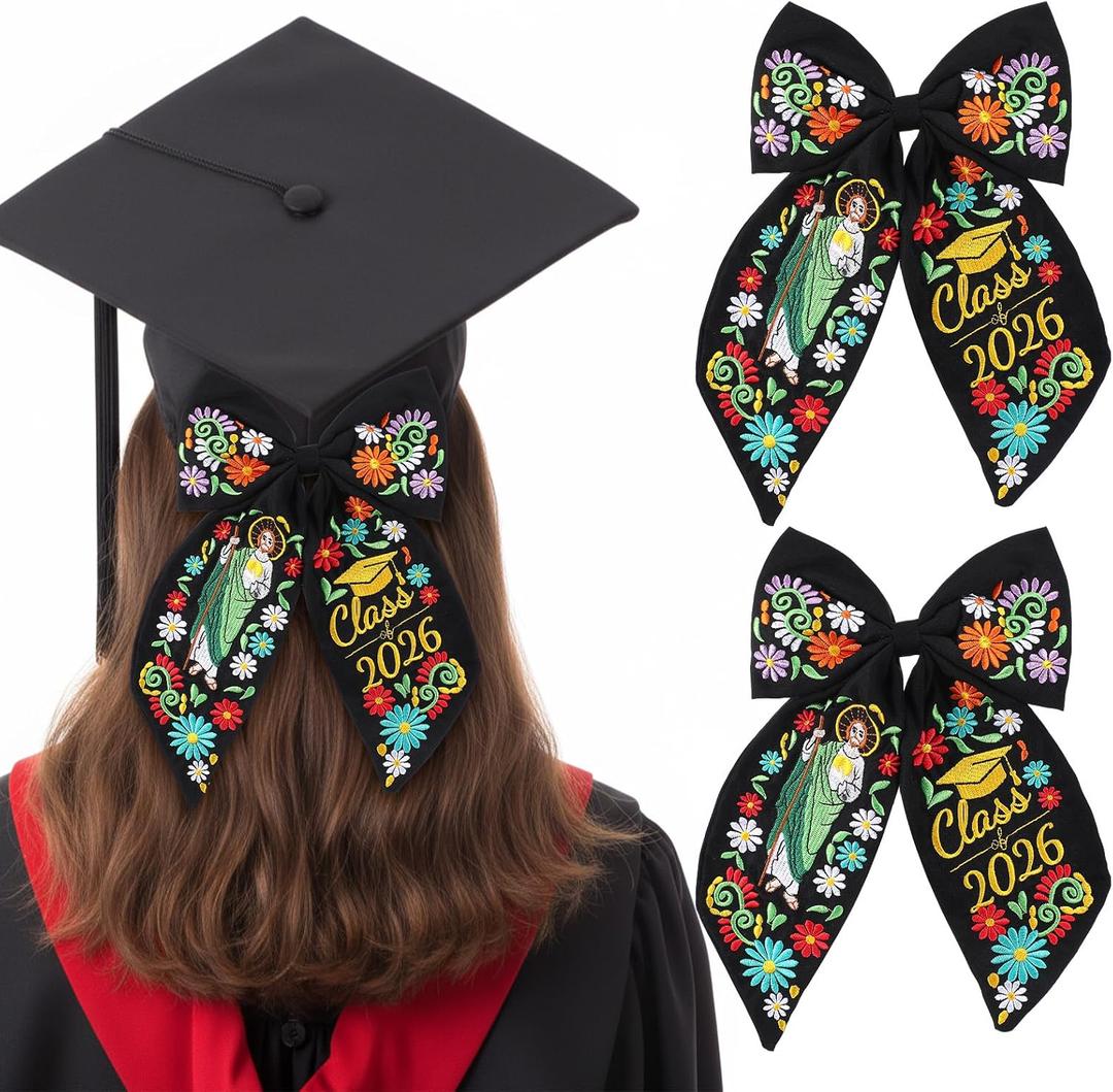 2 x Norme 2 Pcs Mexican Graduation Bow DIY Graduation Cap Decoration Religious Hair Clips Class of 2026 Bowknot Congrat Grad Alligator Clips Hair Accessories for Catholic Grad Gift DIY Caps