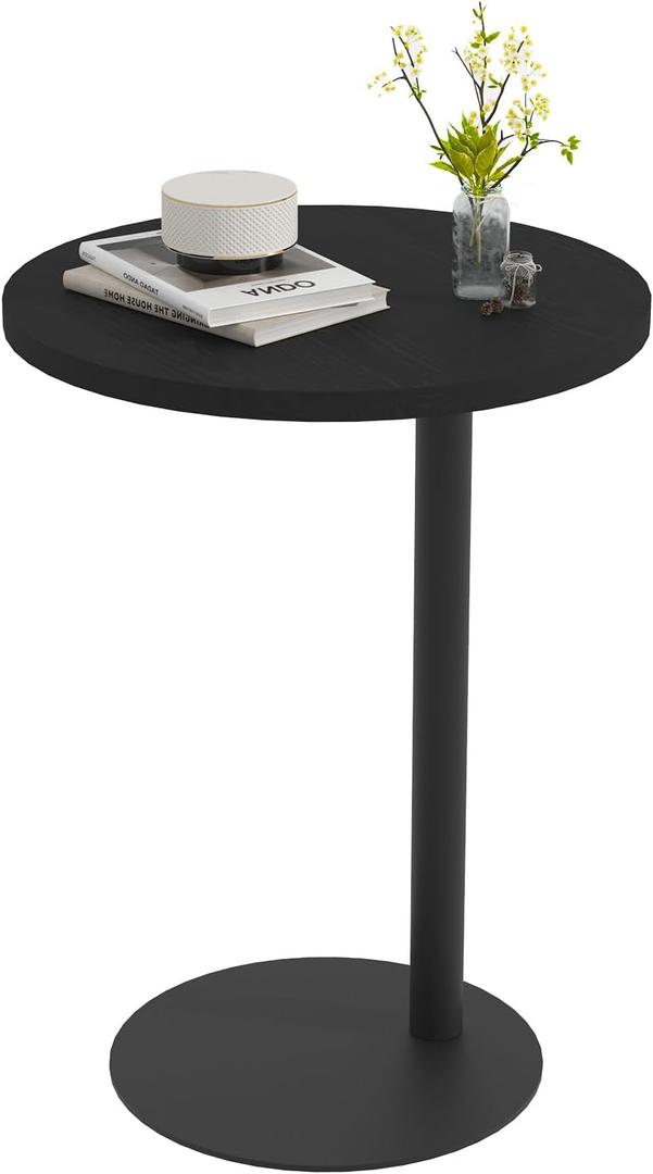 C Shaped End Table, Round Side Table, Small Drink Tv Tray Table for Small Spaces,Modern Accent Nightstand with Metal Leg for Living Room, Bedroom, Corners, and Office(Black)