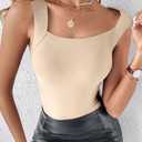 CHICME Womens U Neck Shapewear Built-in Bra Tank High Strechy Sleeveless Slim Fit Tops Camisole Workout Tops (Beige, XL)