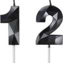 Number 12 Candles,12th Birthday Candles,Black Happy Birthday Candle for Cake,3D Design Cake Topper Decorations for Boy Men Pet Birthday Party Wedding Anniversary Celebration Supplies