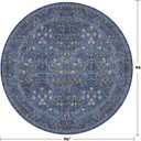 8ft Dark Blue Washable Living Room Rugs,Non Slip Big Round Area Rug for Dining Room, Non Skid with Rubber Backing, Boho Navy Blue Carpet for Bedroom Under Bed