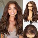 HAIRCUBE 13x6 HD Synthetic Lace Front Wig, 24 Inch Chocolate Brown Long Curly Layered Wigs, Natural Density Hairline Glueless Wigs for Women Daily Use