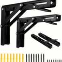 Folding Shelf Brackets, Collapsible Heavy Duty Shelf Brackets for Fold Down Desk, 18 Inch with 4 Pack, Black