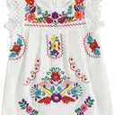 Toddler Baby Girls Mexican Dress Traditional Embroidered Floral Cinco De Mayo Outfit Summer Folklorico Fiesta Dress (6-12 Months, White)