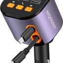 Retractable Car Charger,5 in 1 Fast Car Phone Charger 90W,Bluetooth 5.3 FM Transmitter Adapter,Handsfree Call,2 Retractable Cables and USB Cars Chargers for iPhone 15/14/13 (Purplr)