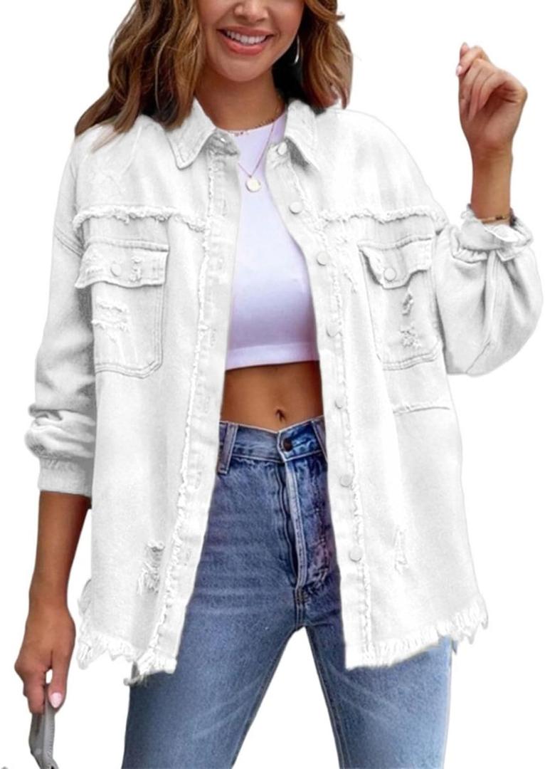 DvaeMalligo Women's Jean Jacket Distressed Button Down Long Sleeve Ripped Oversized Denim Trucker Jean Jackets 3XL