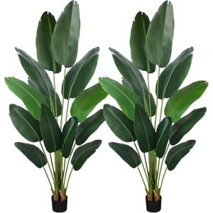 YEPDIN Artificial Bird of Paradise Plant 6 Ft Tall Fake Banana Leaf Plant for Indoors and Outdoors,Faux Palm Tree with Plastic Pot for Office and Home Decor,L1802PCS
