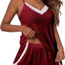 Ekouaer Womens Pajama Sets Soft Lingerie Sleepwear 2 Piece Cami Shorts Set V Neck Pj Lace Nightwear (S)