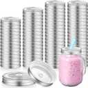 Mudder 26 Packs Mason Canning Jar Lids with Straw Hole for Metal Regular Wide Mouth Jar Mason Canning Lids with Straw Hole Leak Proof Reusable for Drinking Silver Diameter 2. 75 Inches