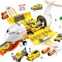 TEMI Toddler Airplane Toys for 3 Year Old, Toy Airplane for Boys Age 4-7, Large Spray Transport Airplane Toy with 12 Construction Vehicles, Toys for 3 4 5 6 7 8 Years Old (Lemon Yellow)