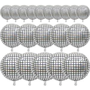 PartyWoo Silver Disco Ball Foil Balloons 20pcs Different Sizes Pack of 22 15 10 Inch Large Round Foil 4D Inflatable Mirror Ball Mylar Balloons for Graduation Men Birthday Space Party Decorations