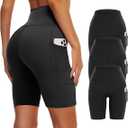 3 Pack Biker Yoga Shorts with Pockets for Women, High Waist Tummy Control Workout Running Gym, Size S/M