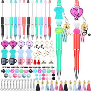 12 Pieces Beadable Pens Bulk with Colorful Silicone Beads for DIY Pen Making Kit Smooth Writing Beaded Pen for Women Kids Students Office School(Nurse)