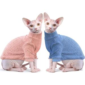 Idepet Sphynx Hairless Cats Sweater Shirt Kitten Soft Puppy Clothes Pullover Cute Cat Pajamas Jumpsuit Cotton Apparel Pet Winter Turtleneck for Cats and Teacup Chihuahua(2 Pack-Blue&Pink,S)