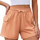 PINSPARK Sweat Short Womens Soft Comfy Summer Shorts Workout Athletic Wear Elastic High Waisted Cargo Pockets, Peach Fuzz, Large