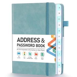 Address Book, Address and Password Keeper Book with Alphabetical Tabs, Hardcover Telephone Book Address Organizer Record with Pocket, Colored Pages, 5.3" x 7.7", Blue