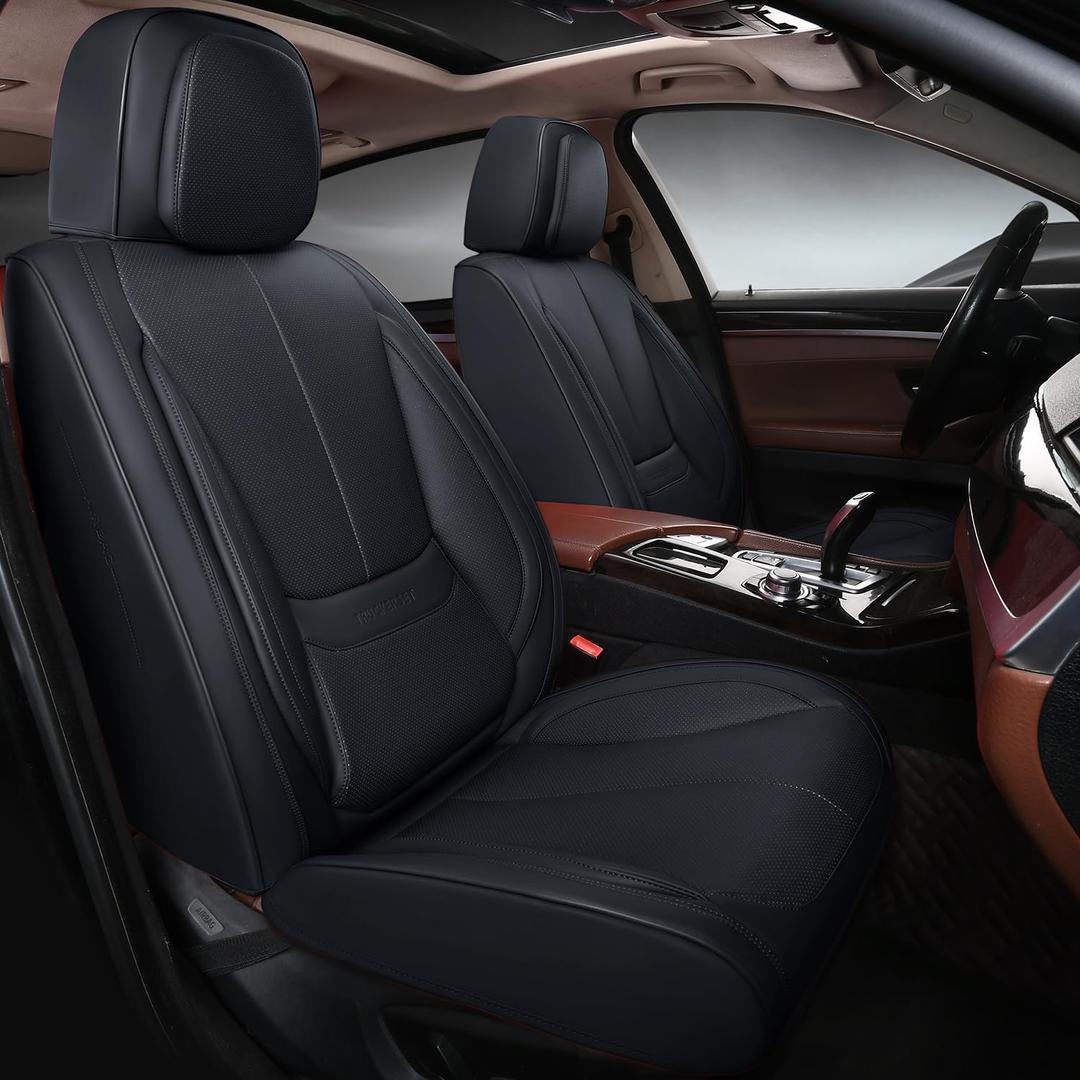 Car Seat Covers, Leather Seat Covers for Cars Full Set, Waterproof and Breathable Suitable for Most SUV/Truck/Sedan/Automotive 2 Pack (Black)