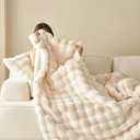 Faux Fur Throw Blanket for Couch & Bed, Ultra Soft Fluffy Rabbit Bubble Blanket - Cozy Fuzzy Warm Blanket for Women, Girls, Perfect Valentine‘s Day Gift, Home Decor (White, 39" x 63")