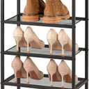 Narrow Shoe Rack for Front Door Entrance, Entryway, and Closet Shoe Organizer with 4 Sturdy Metal Mesh Shelves and Wooden Top, Holds 10 Pairs, Ideal for Storage or Display