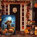 Happy Halloween Garden Flag 12x18 Double Sided, Small Burlap Holiday Graveyard Pumpkin High Cow Garden Flags for Outside Halloween Decorations Outdoor Yard Lawn Porch Dcor