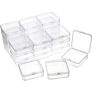 12 Packs Small Clear Plastic Beads Storage Containers Box with Hinged Lid for Storage of Small Items, Crafts, Jewelry, Hardware(3.3 x 3.3 x 1.2 Inches)