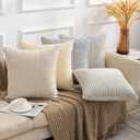 YCOLL Farmhouse Pillow Covers 20x20, Modern Accent Square Throw Pillow Covers Set of 2, Navy and Beige Striped Patchwork Linen Decorative Pillows Cushion Covers for Couch Chair Bedroom Home Decor
