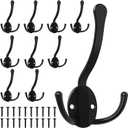 Homanu 10 Pack Coat Hooks Heavy Duty, Metal Three Prongs Large Coat Hooks Wall Mounted with 20 Screws, No Rust Black Rustic Wall Hooks for Hanging Towel, Coat, Scarf, Bag, Hat, Cup, Key