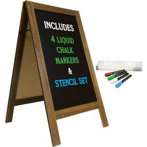 Large Sturdy Handcrafted 40" x 20" Wooden A-Frame Chalkboard Display / 4 Liquid Chalk Markers & Stencil Set/Sidewalk Chalkboard Sign Sandwich Board/Chalk Board Standing Sign (Rustic)