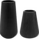 Black Ceramic Vase, GUKJOB Small Cute Flower Vase for Pampas Grass, Home, Living Room, Dining Table, Farmhouse, Office Decor, Bedroom, Table, and Kitchen Shelf (Black - 2Pcs)