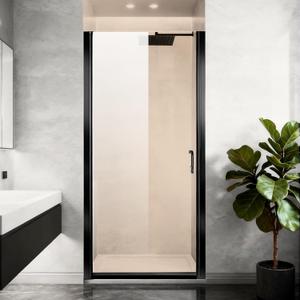 Pivot Glass Shower Door 28" W x 72" H,1/4" (6mm) SGCCTempered Glass,Pivot Swing Frameless Shower Door,Adjustable and Reversible Installation Hinged Shower Door with Stainless Steel Handle