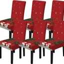 FOREVER QUEEN Red & White Classic Chair Covers 6 Pcs -Stretchable Washable Dining Chair Slipcovers,Festive Plaid Lace Back Covers for Home Kitchen Cafe,Daily Use Chair Protectors (Snowman Christmas Tree)