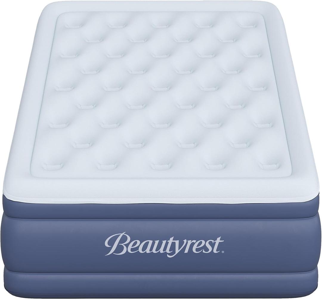 Beautyrest Supreme Air, Twin Size Air Mattress with Built-in Pump, Raised Inflatable Bed for Adults, Puncture-Resistant Vinyl, Auto Shut-Off, 650lb Support, Guest Bed, Camping Airbed