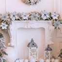 Winlyn 26 Set 3 Style Christmas Silver Glitter Poinsettia Flowers Picks Xmas Tree Ornaments and 12 Yards Decorative Silver Glittered Wired Ribbon for Silver Christmas Tree Wreath Garland Holiday Dcor