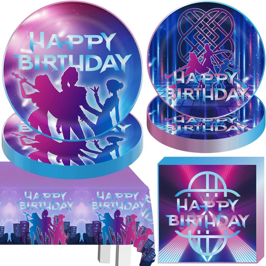 41pcs Singer Birthday Decorations, Pink Blue Purple Gradient Themed Party Supplies Set Include Plates, Napkins, Tablecloth, for Music Birthday Party Decorations