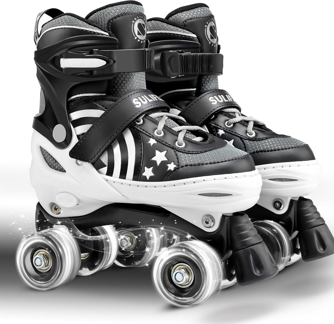 SULIFEEL Rainbow Unicorn 4 Size Adjustable Light up Roller Skates for Girls Boys for Kids
 (Large - Youth)