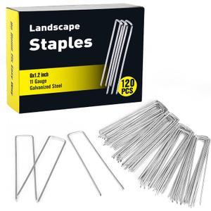 HongWay 120 Pack 6 Inch Landscape Staples 11 Gauge Garden Staples, Galvanized Garden Stakes U-Shaped Sod Pins, Lawn Yard Ground Fence Stakes for Anchoring Landscaping Fabric Irrigation Tubing