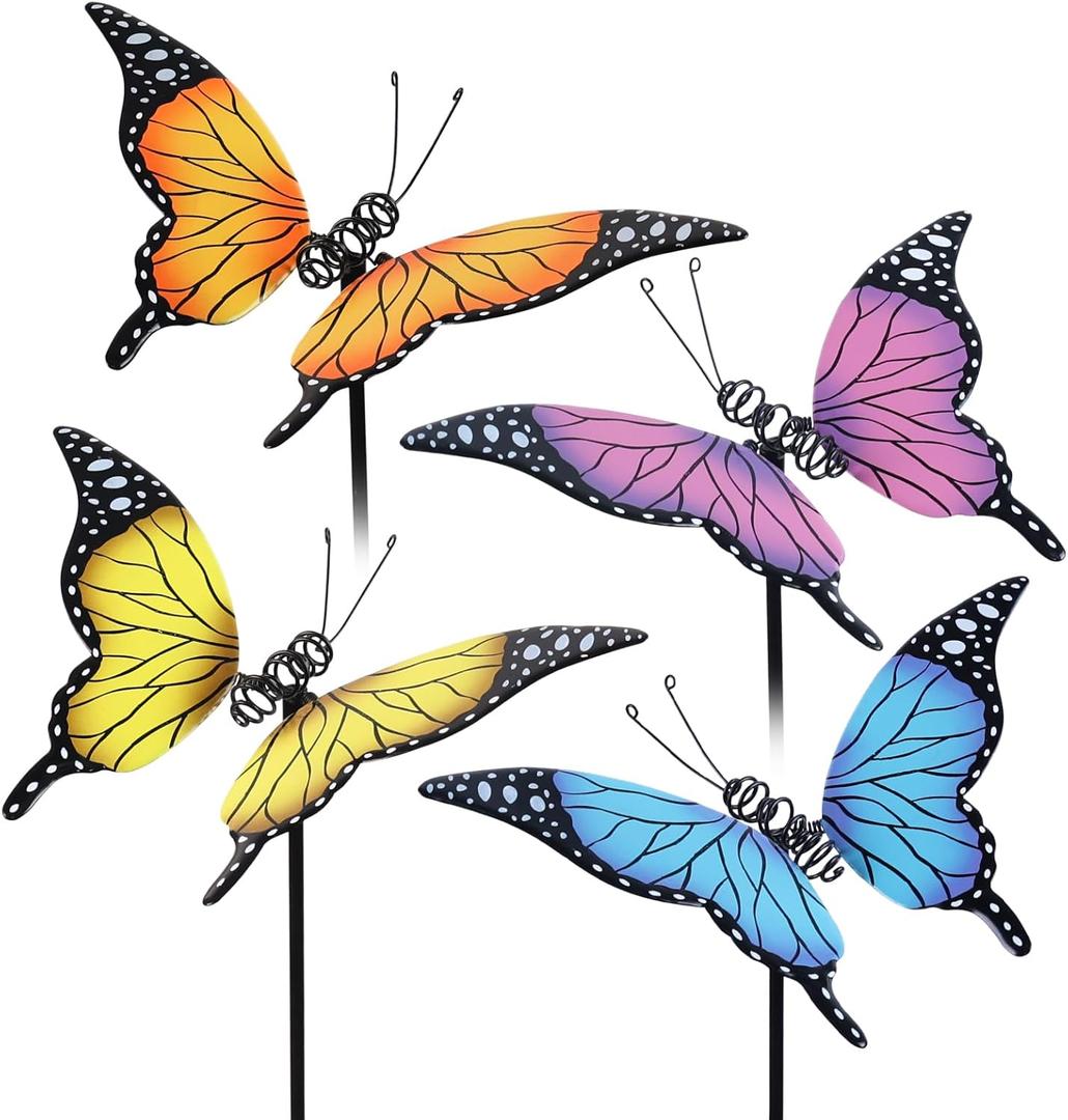 4 x hogardeck Garden Decor for Outside, Set of 4 Metal Butterfly Decorative Garden Stakes for Spring Decor, Yard Art Garden Decorations for Outdoor Lawn Pathway Patio