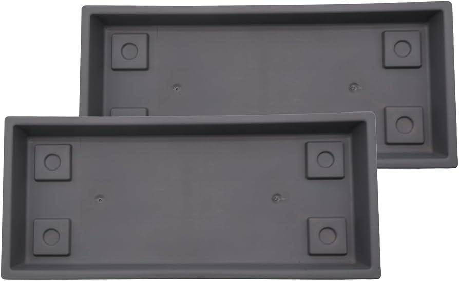 The HC Companies 23.5 Inch Venetian Rectangular Plant Saucer - Indoor Outdoor Plastic Plant Trays for Pots - 23.5"x7.5"x1.3" Warm Gray (2 Pack)