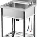 Free Standing Stainless-Steel Single Bowl Commercial Restaurant Kitchen Sink Set w/Faucet, Prep & Utility Washing Hand Basin w/Storage Shelve, laundry tub for Indoor Outdoor (22in)