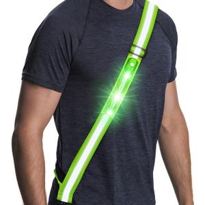 Simket Reflective Walking Gear, Rechargeable Led Reflective Sash, Adjustable Night Walking Safety Gear, High Visibility Safety Lights for Walking at Night for Men Women Jogging Running Biking (Green)