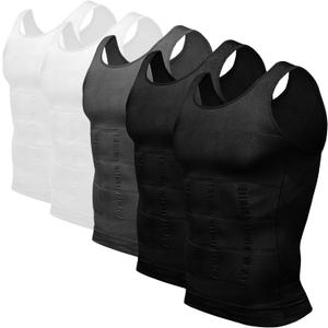 Odoland 5 Pack Men's Compression Shirt Body Shapewear Tummy Tank Top (White, L)