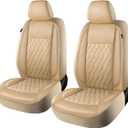 CAROMOP Faux Leather Car Seat Covers 2 Front Set,Luxury and Comfortable Seat Covers for Cars, Airbag Compatible Car Interior Covers, Universal Fit for Suvs,Vans,Trucks(Beige)