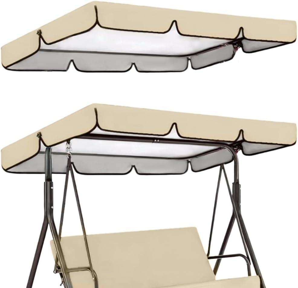GORGECRAFT 77"x50" Replacement Canopy for Outdoor Swing Garden Swing Roof Cover Oxford Cloth Top Beige 3 Seater Patio Porch Seat Chair Canopy Top UV Weather Waterproof Fabric for Porch Patio Garden