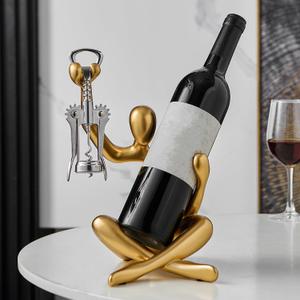 Thinker Statue Wine Rack, Gold Modern Rack for Kitchen Table Decor, Single Wine Bottle Holder Countertop for Bar, Small Bottle Holder Rack, 7 inches x 7.36 inches x 10.6 inches