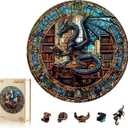 WOODBESTS Wooden Puzzles for Adults (200 Piece, M, 11.4"x11.4") Dragon's Library Wood Puzzle Adult, Unique Wooden Animal Jigsaw Puzzles, Family Game and Birthday Gifts for Friend