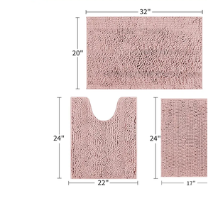 Striped Dusty Pink Bathroom Rug Set 2 Pieces Ultra Soft, Non Slip Chenille Bath Carpet, Absorbent Plush Shaggy Bath Mats for Bathroom, Toilet, Bedroom, Kitchen 32x20, 24x22
